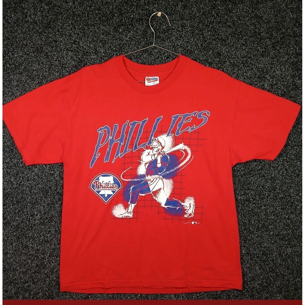 Vintage Philadelphia Phillies T Shirt Hanes Heavyweight Red MLB Baseball Mens L